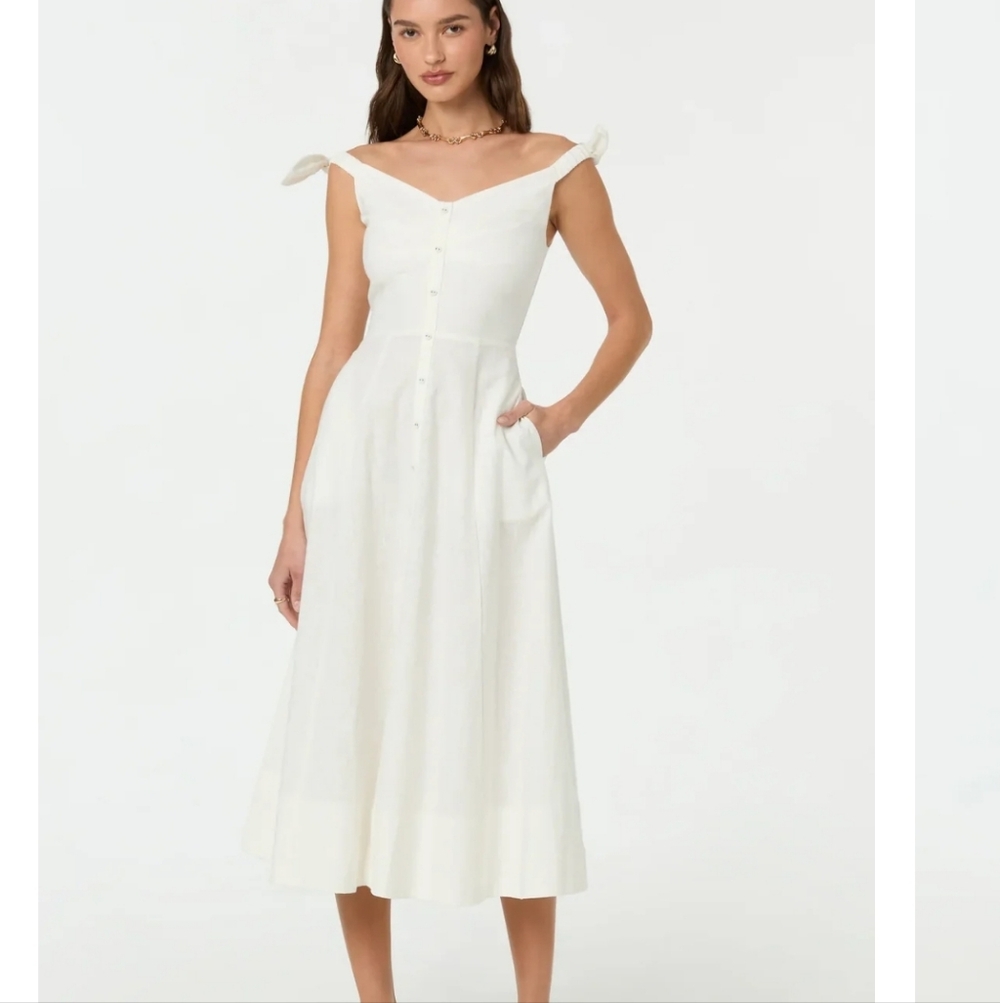 Astr White Midi Tie-Shoulder Button-Front Dress
